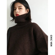 CHIC VEN Women's Loose Turtleneck Jumper – Warm Knitted Winter Sweater