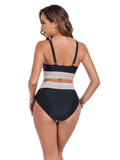 2024 Solid Color Drawstring Bikini Set Fashion High Waist Separate Patchwork Swimwear Drawstring Women Swimsuit Women