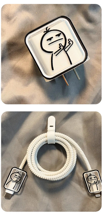 Creative Line Cute Case for iPhone 15 14 13 Pro Max 18/20W Charger Charging Protector Data Wire Winder Simple Line Art Cover