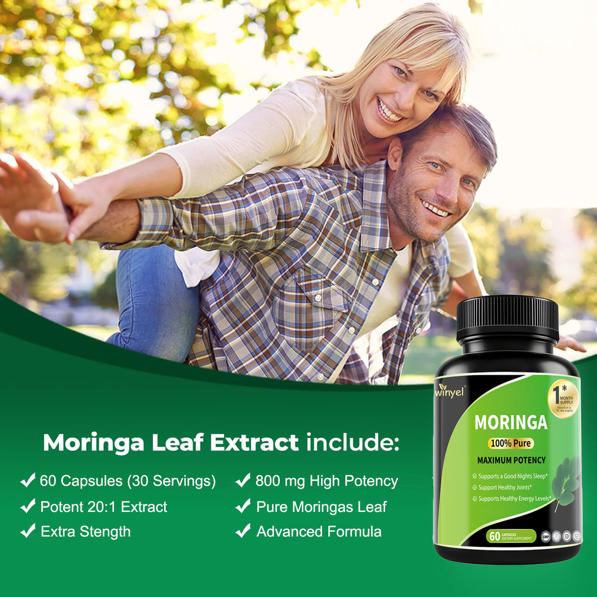 Pure Moringa Capsules – High Potency 60 Caps with Vitamins & Amino Acids