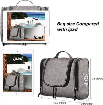 Travel Hanging Toiletry Wash Bag Makeup Cosmetic Organizer - Large Waterproof Hanging Toiletry Bags for Women and Men - Travel Essentials Accessories Hanging Wash Bag (Snowgray)
