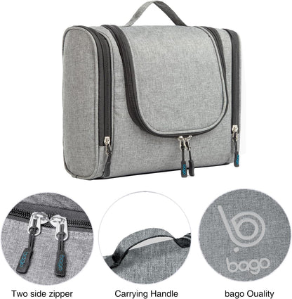 Travel Hanging Toiletry Wash Bag Makeup Cosmetic Organizer - Large Waterproof Hanging Toiletry Bags for Women and Men - Travel Essentials Accessories Hanging Wash Bag (Snowgray)