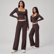 Nude-Color Textured Activewear Set Womens Yoga And Fitness Two-Piece Outfit