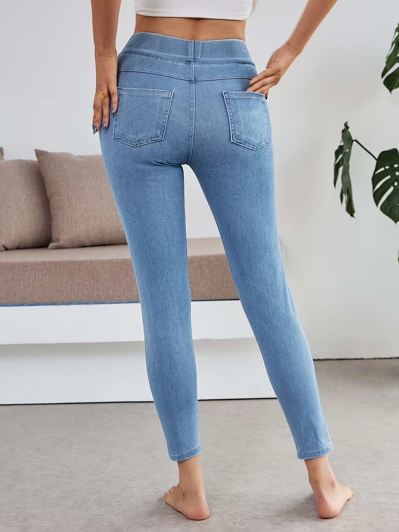 Women’s High Waist Stretch Denim Leggings – Ultra Soft & Real Denim Finish