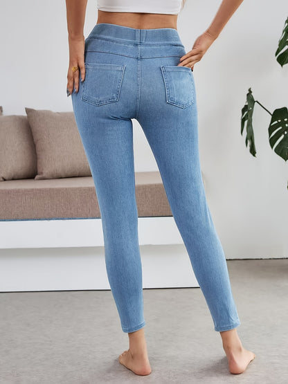Women’s High Waist Stretch Denim Leggings – Ultra Soft & Real Denim Finish