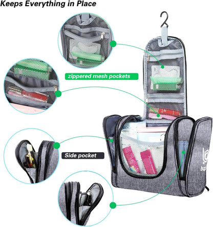 Travel Hanging Toiletry Wash Bag Makeup Cosmetic Organizer - Large Waterproof Hanging Toiletry Bags for Women and Men - Travel Essentials Accessories Hanging Wash Bag (Snowgray)