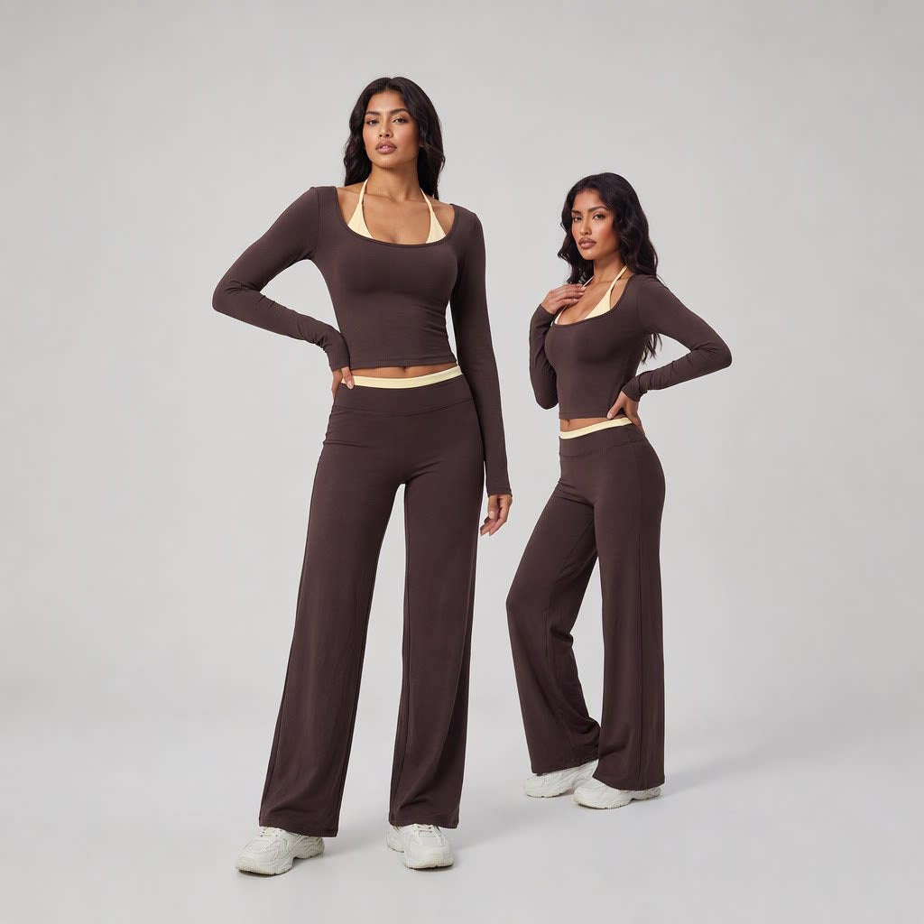 Nude-Color Textured Activewear Set Womens Yoga And Fitness Two-Piece Outfit