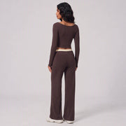 Nude-Color Textured Activewear Set Womens Yoga And Fitness Two-Piece Outfit