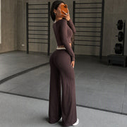 Nude-Color Textured Activewear Set Womens Yoga And Fitness Two-Piece Outfit