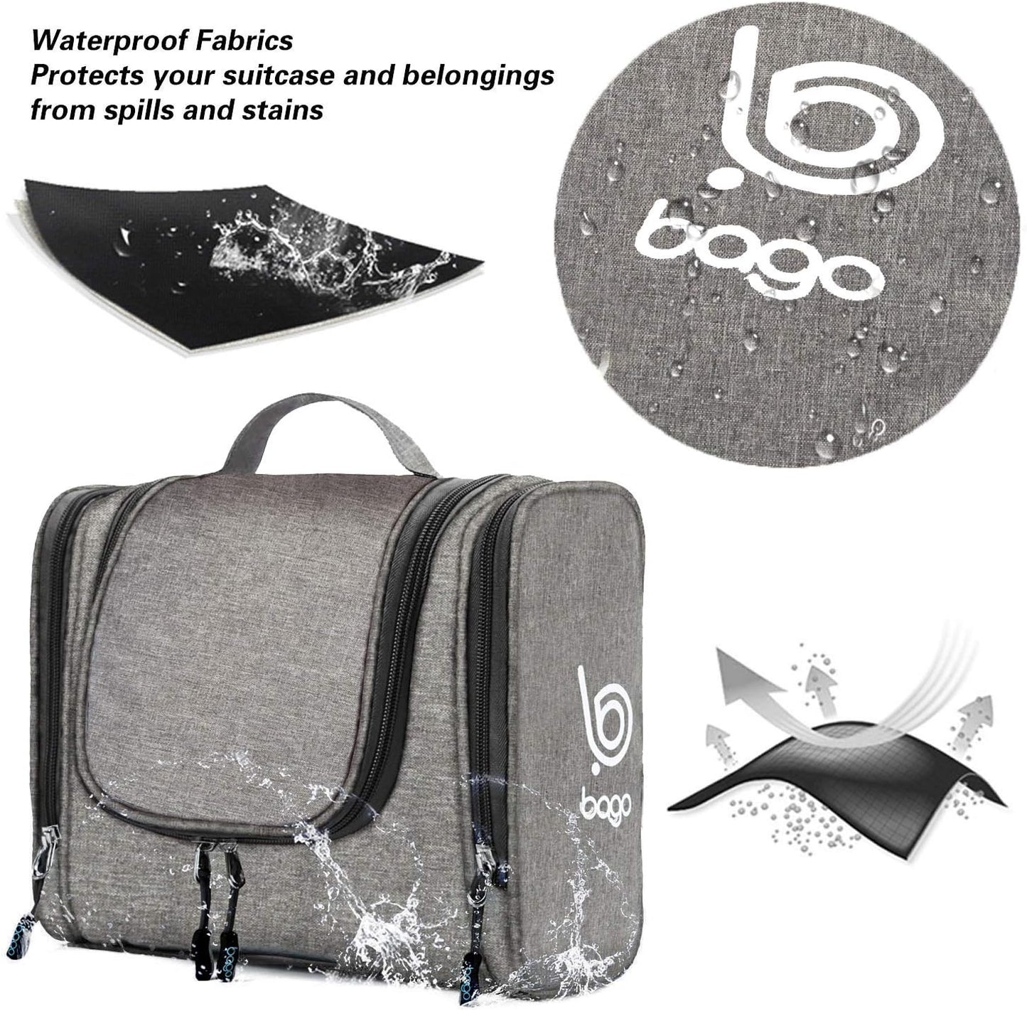 Travel Hanging Toiletry Wash Bag Makeup Cosmetic Organizer - Large Waterproof Hanging Toiletry Bags for Women and Men - Travel Essentials Accessories Hanging Wash Bag (Snowgray)